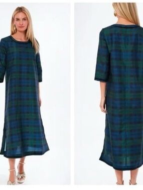 Tuckernuck | Jamie Velvet Trimmed Plaid Blackwatch Midi Dress Size Medium
